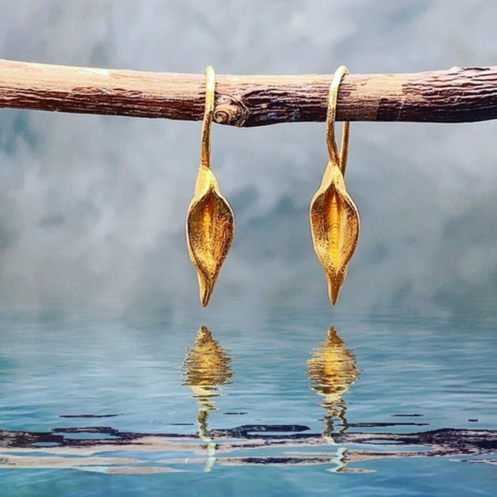 Matana Handmade organic formed Gold leaf earrings